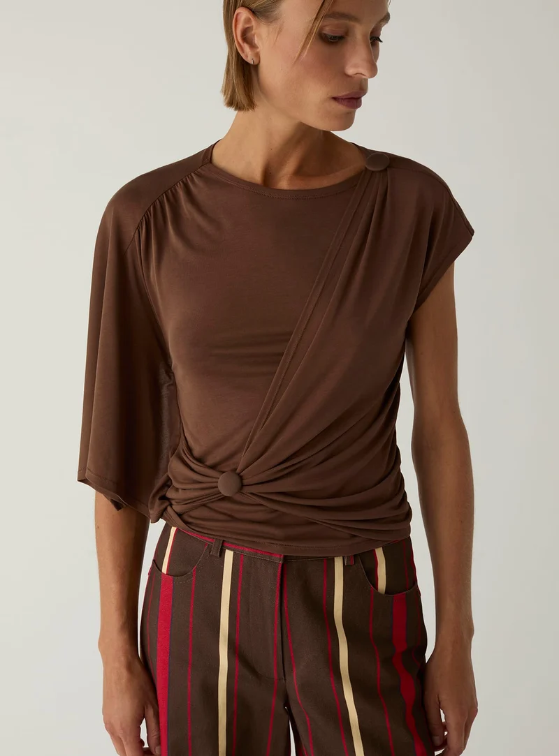 ALF BROWN ASYMMETRIC DRAPED TOP