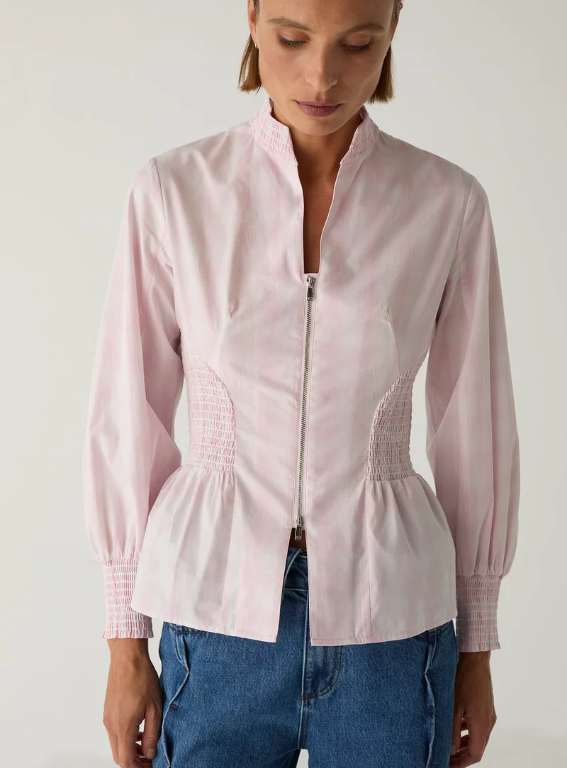MINA PINK SQUARED ZIPPERED BLOUSE