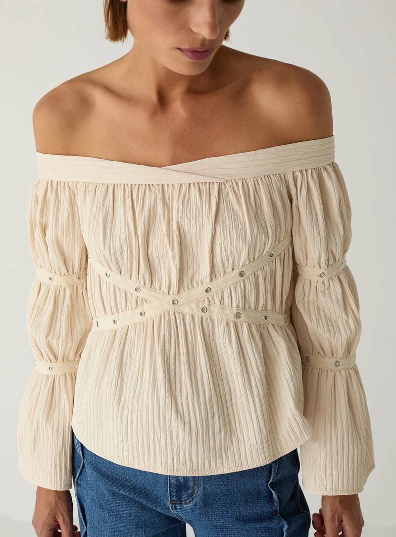 ADDISON ECRU RUCHED BLOUSE