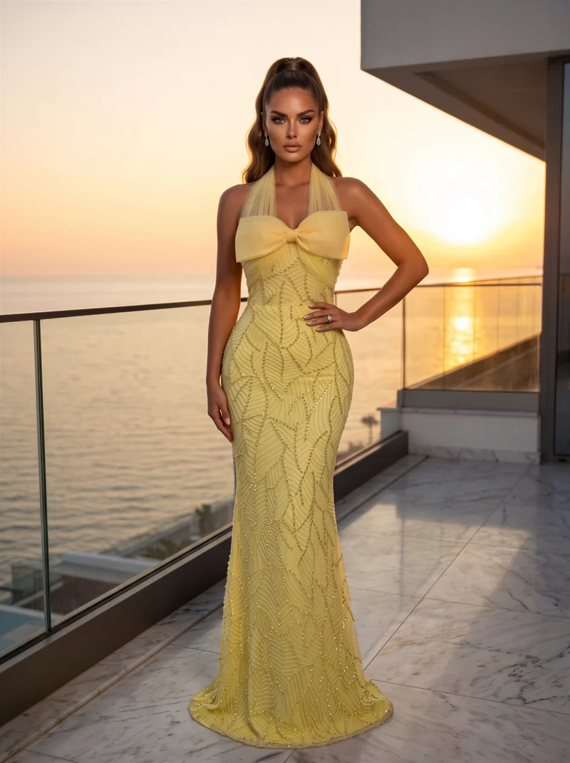 Lemon Belle Embellished Evening Gown