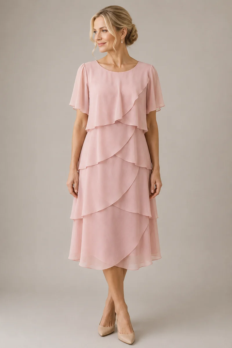 Kort klänning med ärm Chiara dusty rose