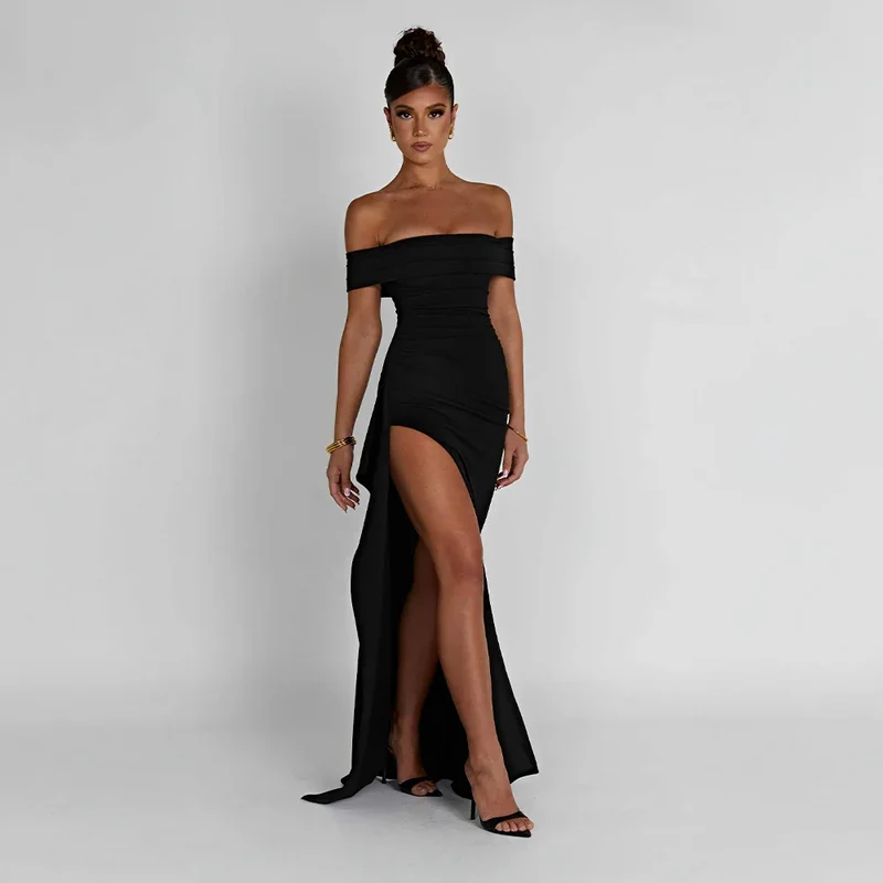 Sophie | Elegant Off Shoulder Maxiklänning för Dam med Hög Slits