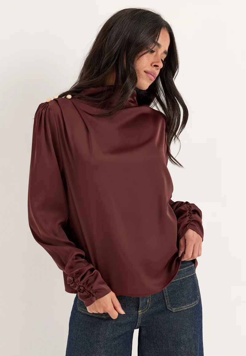 Satin Button Detail Blouse
