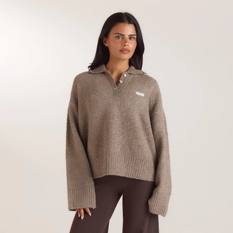 Stickad bouclé-polotröja - Mullvadsgrå
