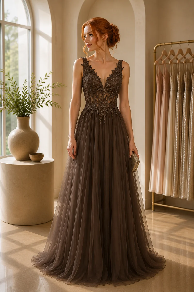 Aftonklänning / Balklänning Venitti 908090 brown