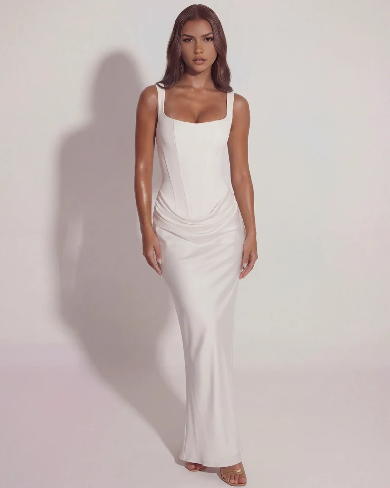Mia | Elegant Vit Maxi Klänning