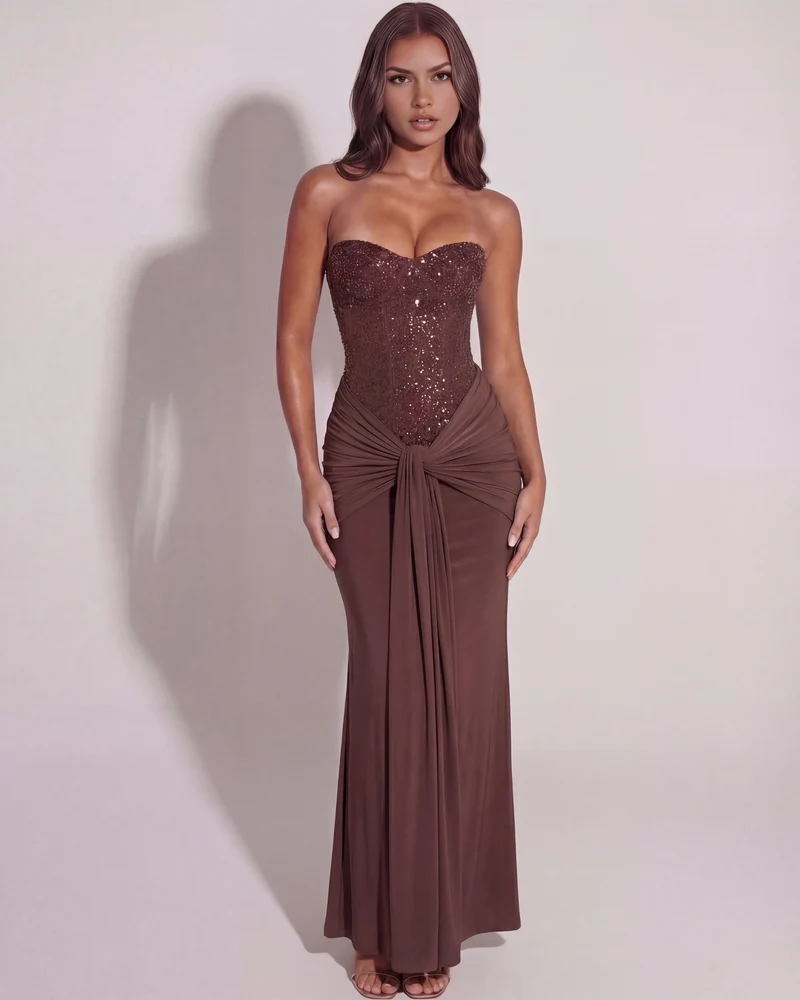 Mia | Elegant Plommonbrun Maxi Klänning