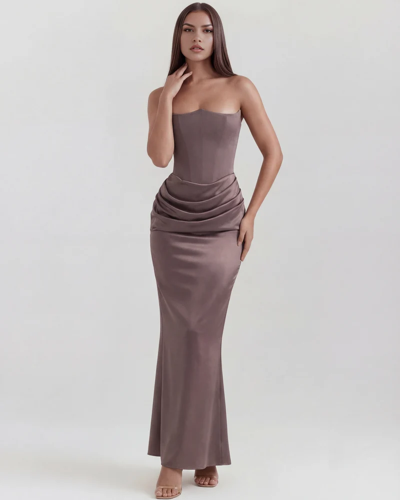 Mia | Elegant Almond Muse Klänning Dam i Rök