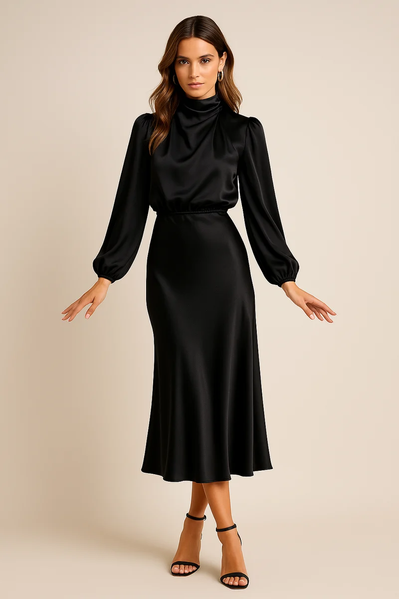 Anna | Elegant Hög Hals Midi Klänning för Dam | Modell 2