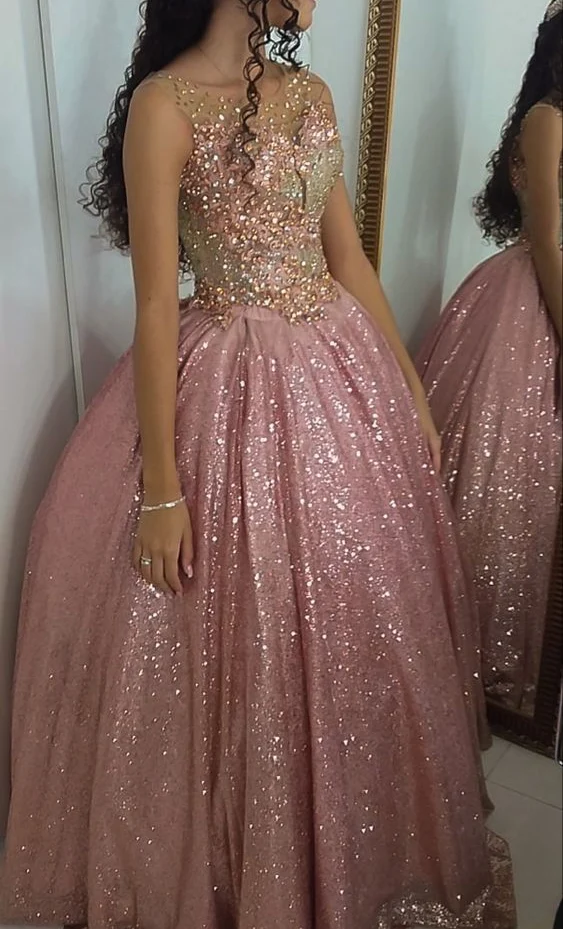 Rosa Quinceanera Paljett Balklänning Sweet 15/16 Aftonklänning