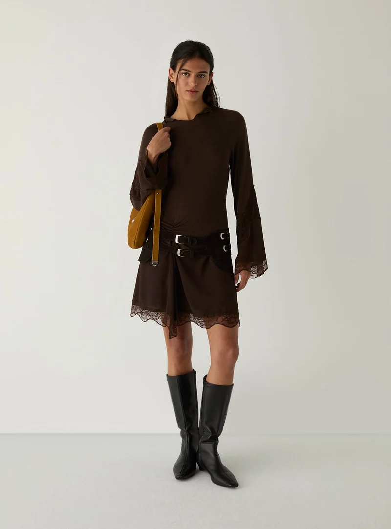 SISS BROWN KNIT SHORT DRESS