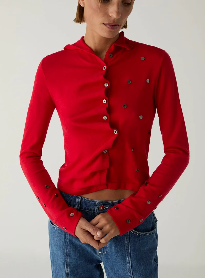 FIA RED BUTTONED CARDIGAN