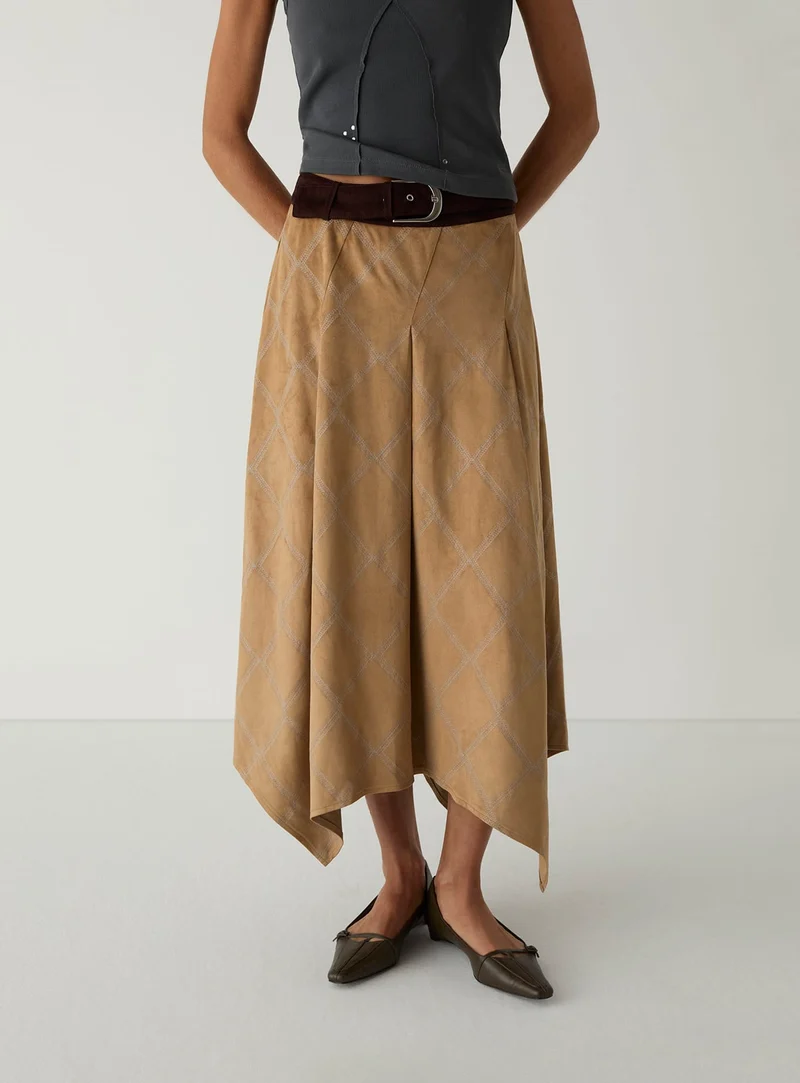 TYLA CAMEL EMBROIDERED MIDI SKIRT