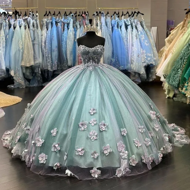 A-linjeformad tyllapplikation för quinceanera balklänning för 16-årsjubileum