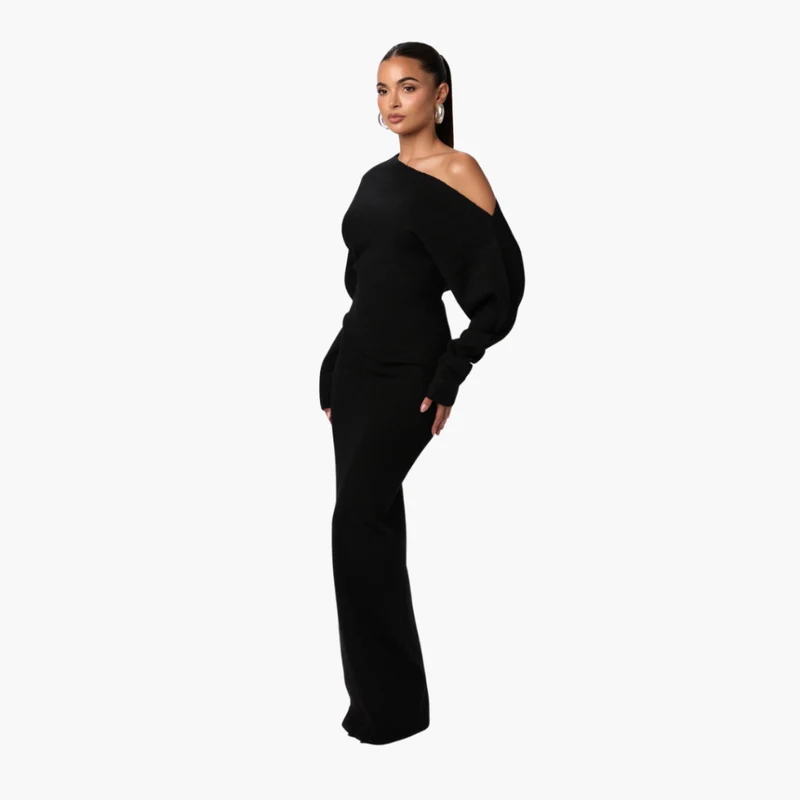 Dam Off-Shoulder Stickad Maxiklänning för Kväll