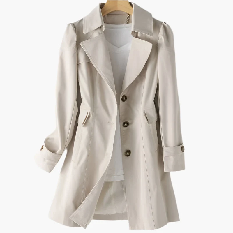 Dam Klassisk Trenchcoat med Knappar och Lång Passform