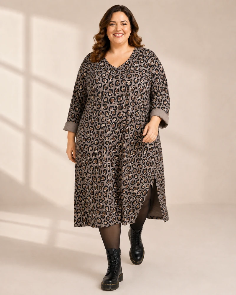 Klänning Saga leopard Queensize - taupe