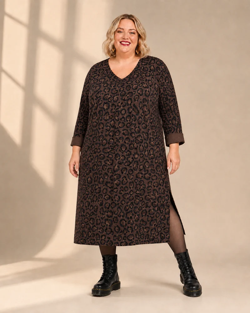 Klänning Saga leopard Queensize - brun