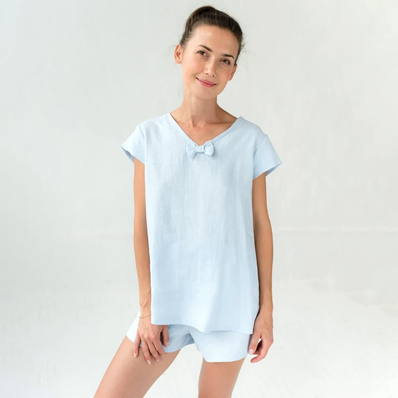 LOVE AND SLEEP – Linen Blend Short Sleeve Pyjama Set