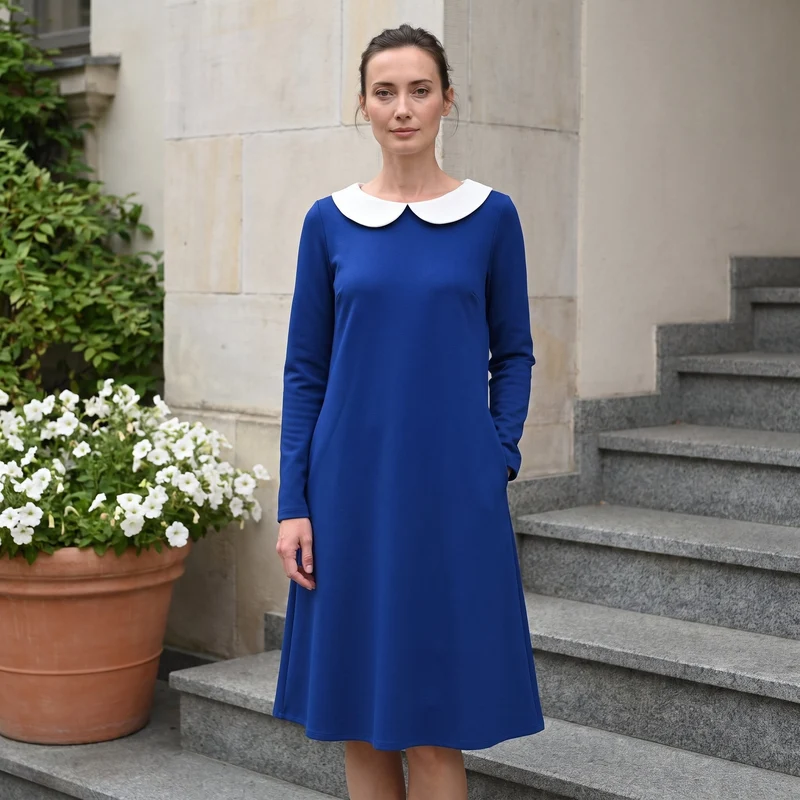 LOVER – Italian Punto Milano Contrast Collar Dress