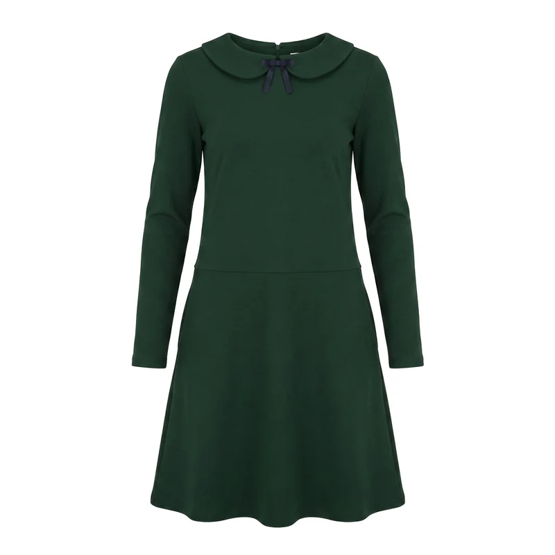 PARISIAN – Italian Punto Milano Bow Collar Drop-Waist Dress