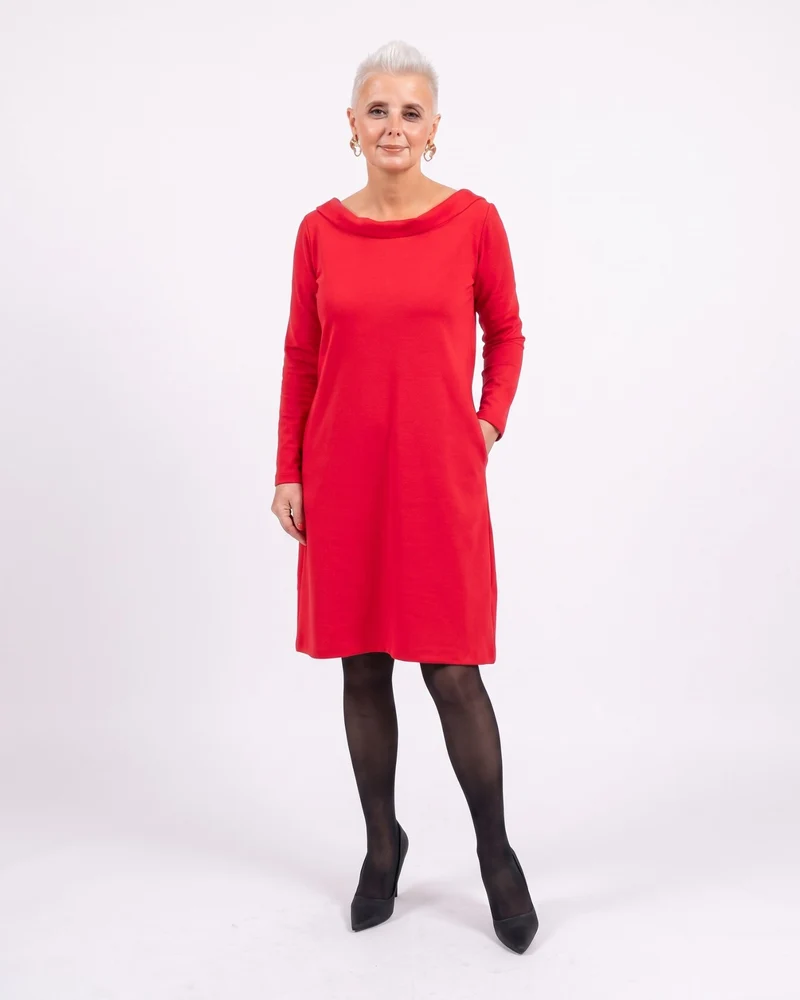 STORY – Italian Punto Milano Portrait Neck A-Line Dress