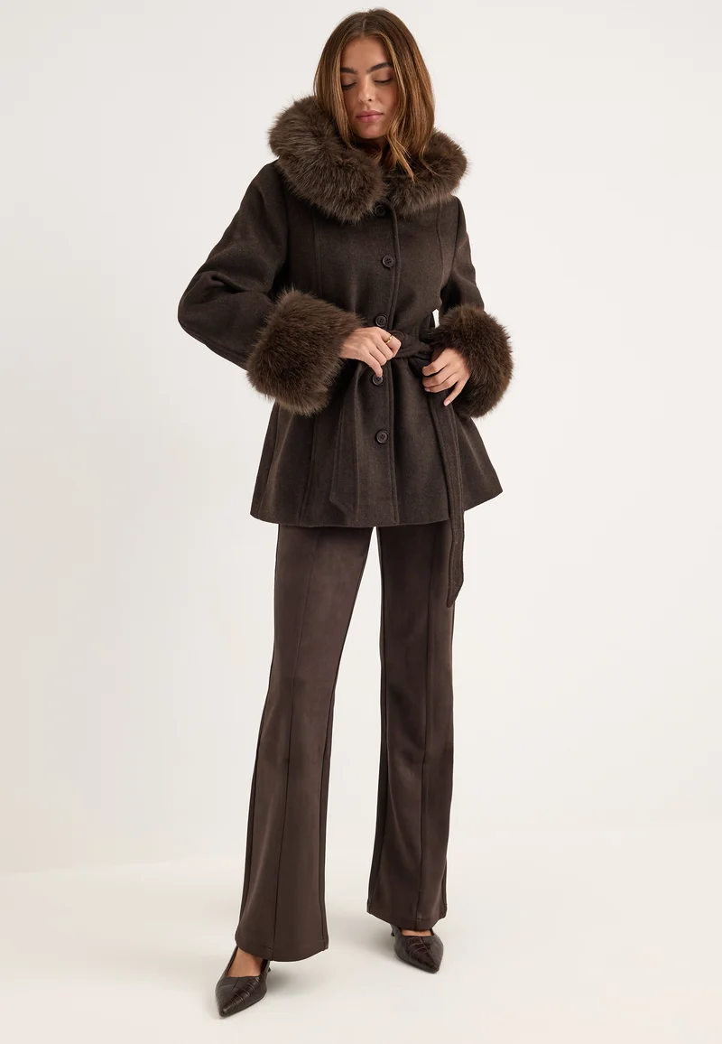 Hooded Wool Blend Coat