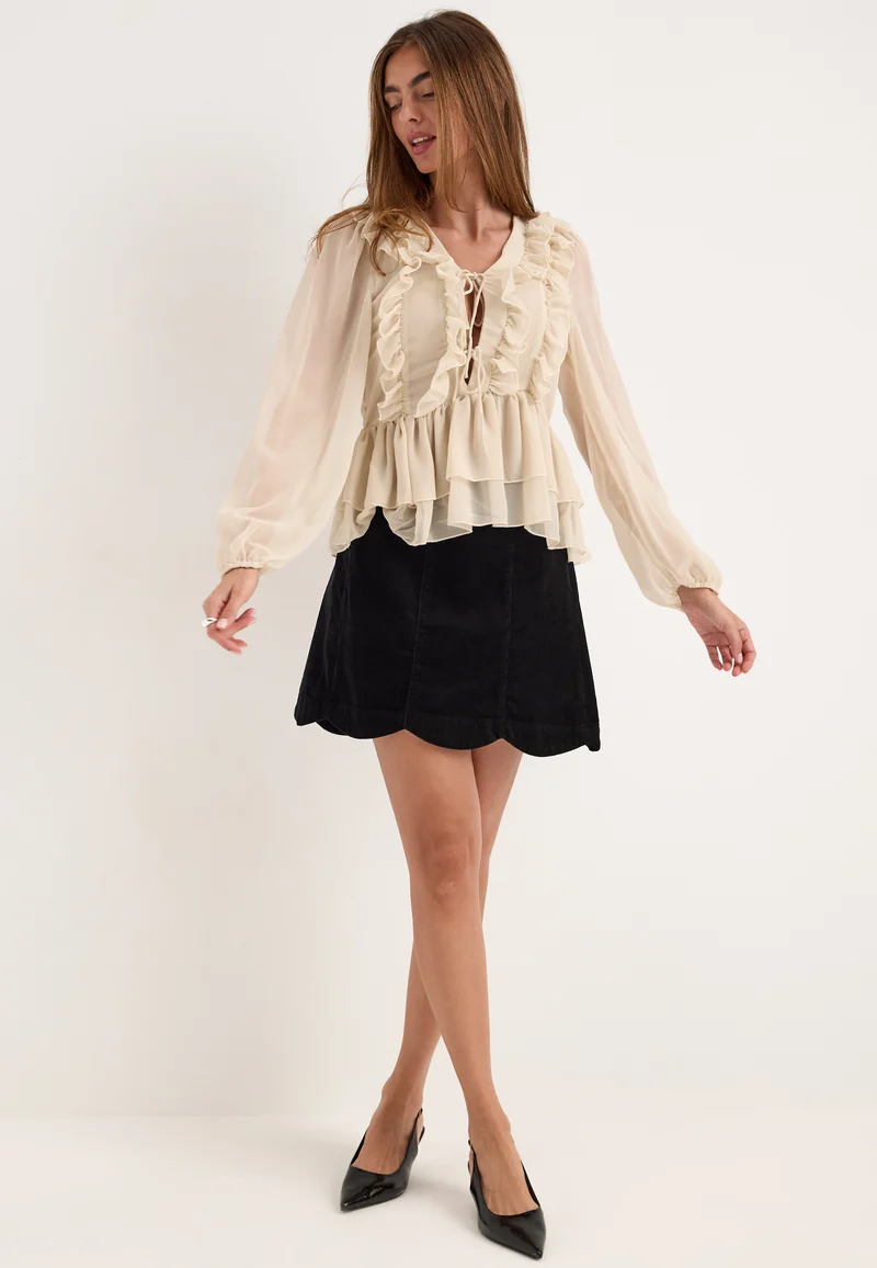 Onlseitre L/S FRILL TOP CC WVN