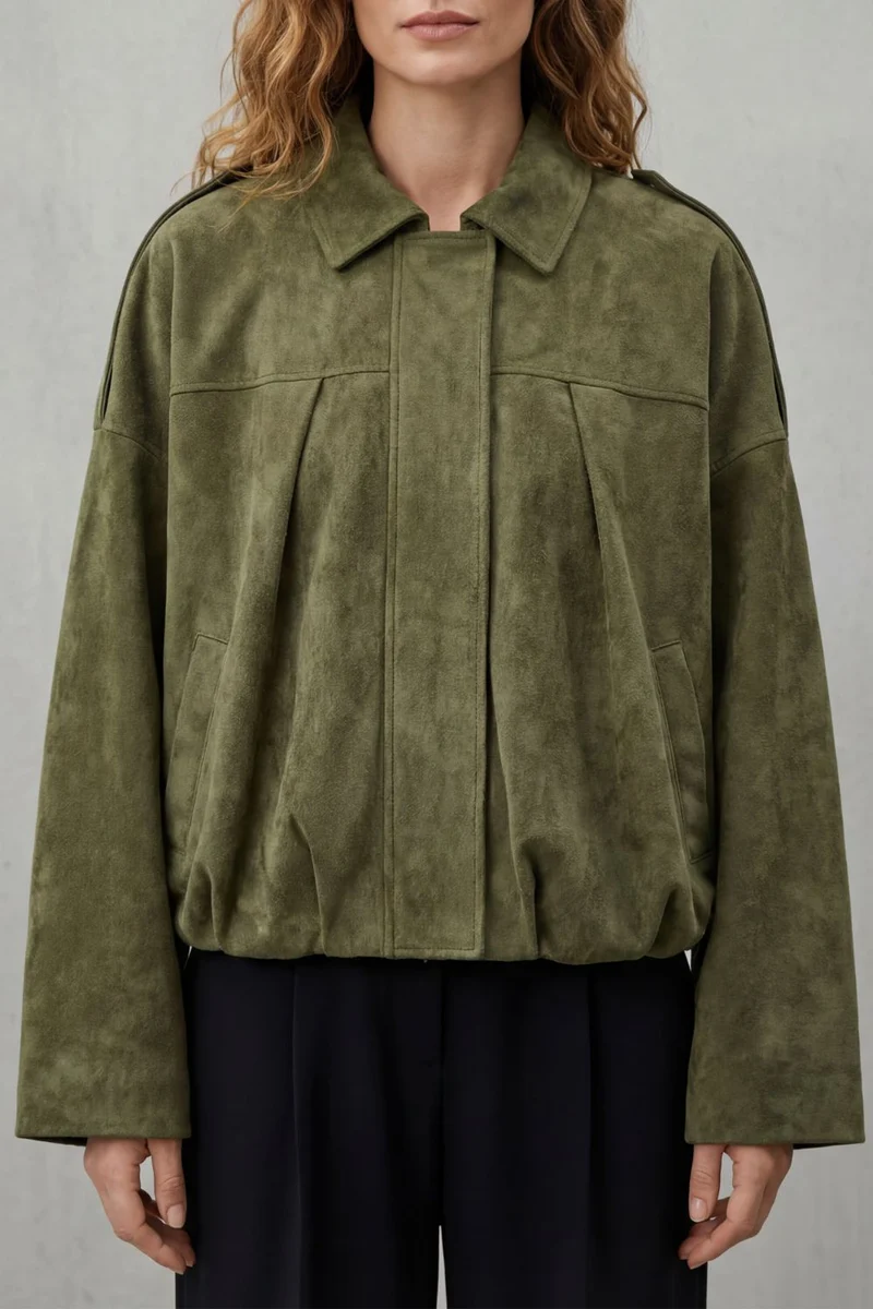 Women's Sculpted Volume Suede Bomber Jacket – Vesper