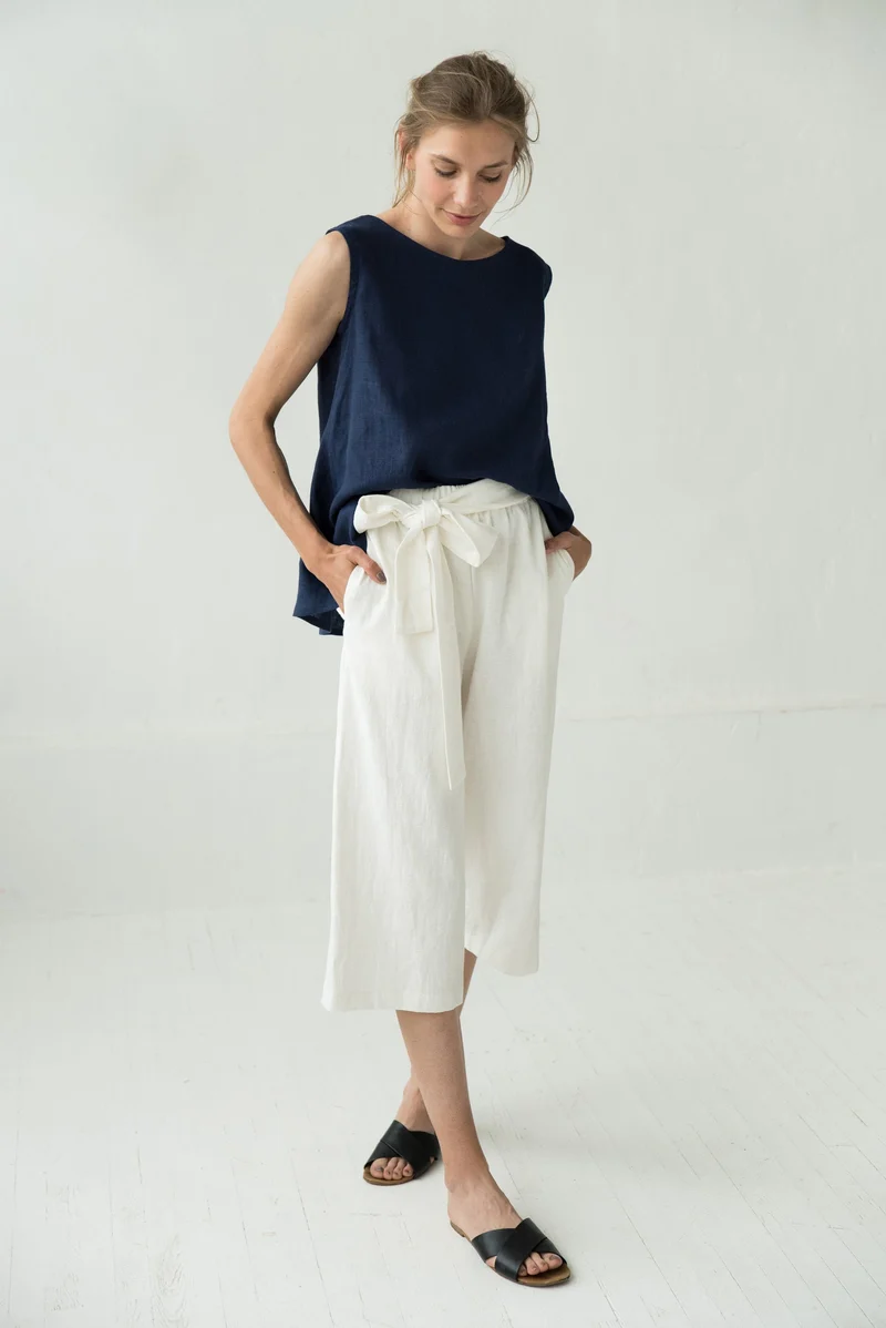 MIX & MATCH – Linen Blend Cropped Wide-Leg Pants