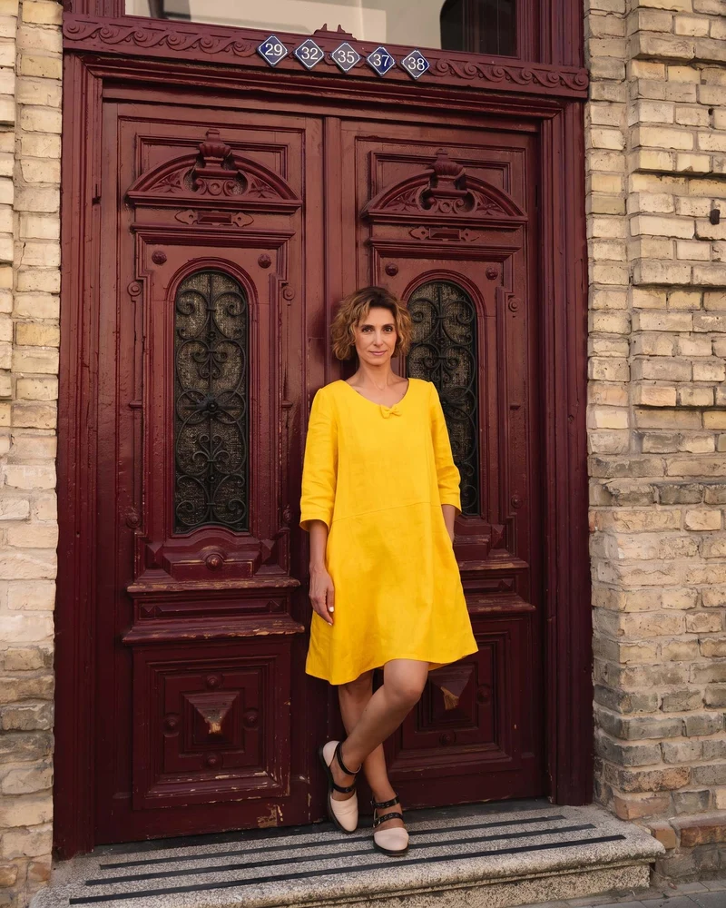 SUN – Linen Blend V-Neck Bow Dress