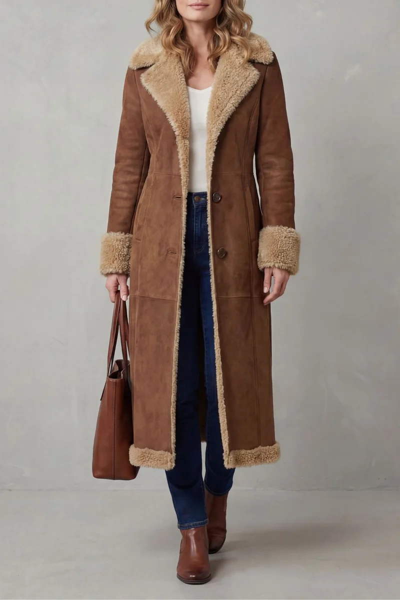 Women's Long Winter Coat with Shearling Lining – Rowan