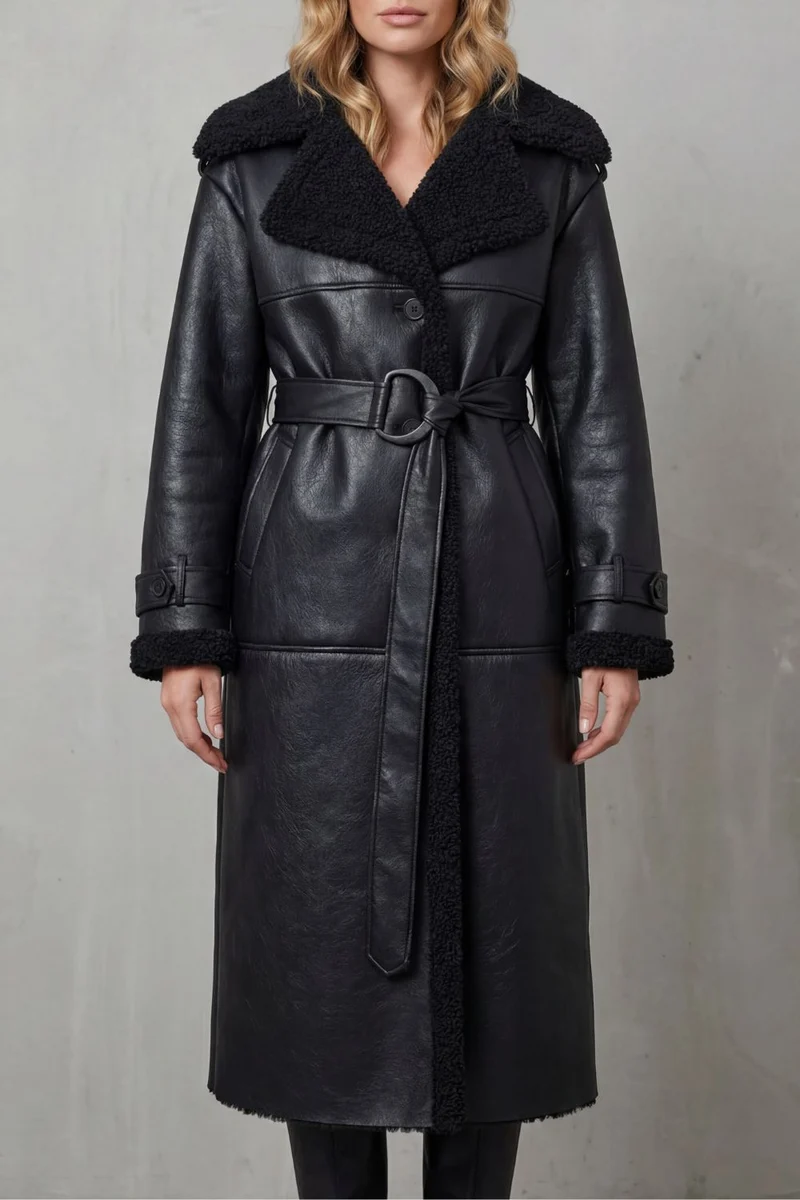 Women's Cozy Oversized Shearling Coat with Belt – Nell