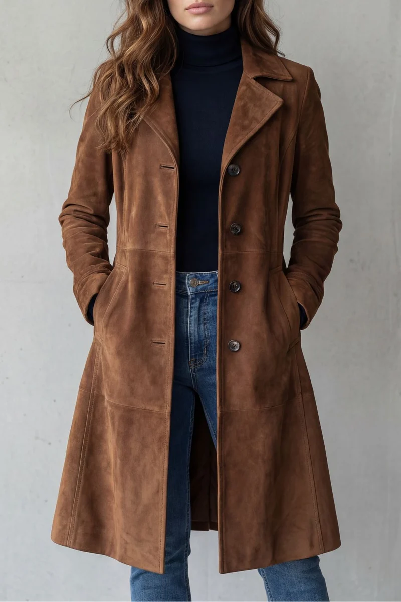 Women's Longline Coat with Vintage Suede Finish – Bronte