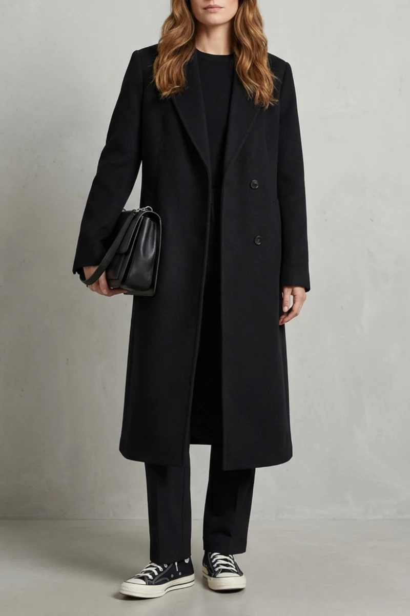 Women's Hepburn-Style Wool Overcoat in Herringbone Weave – Hazel