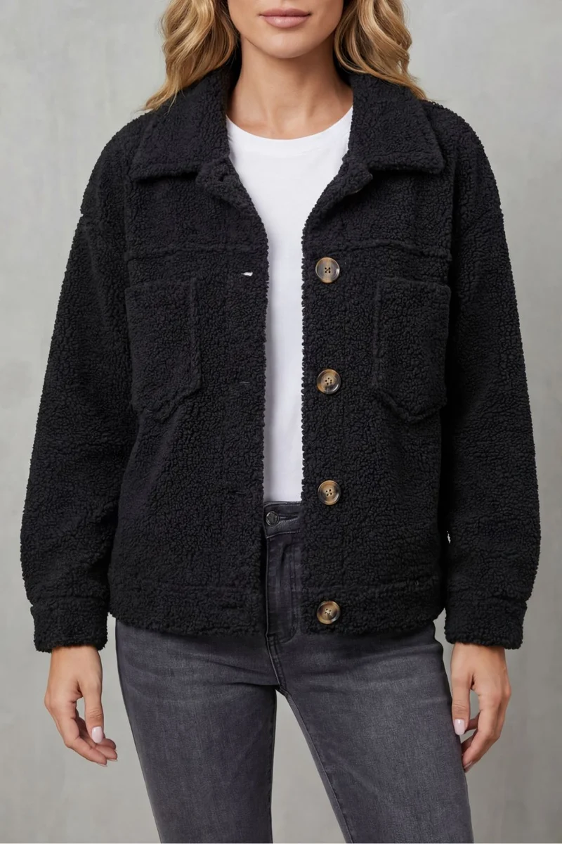 Women's Textured Fleece Button-Up Jacket – Una