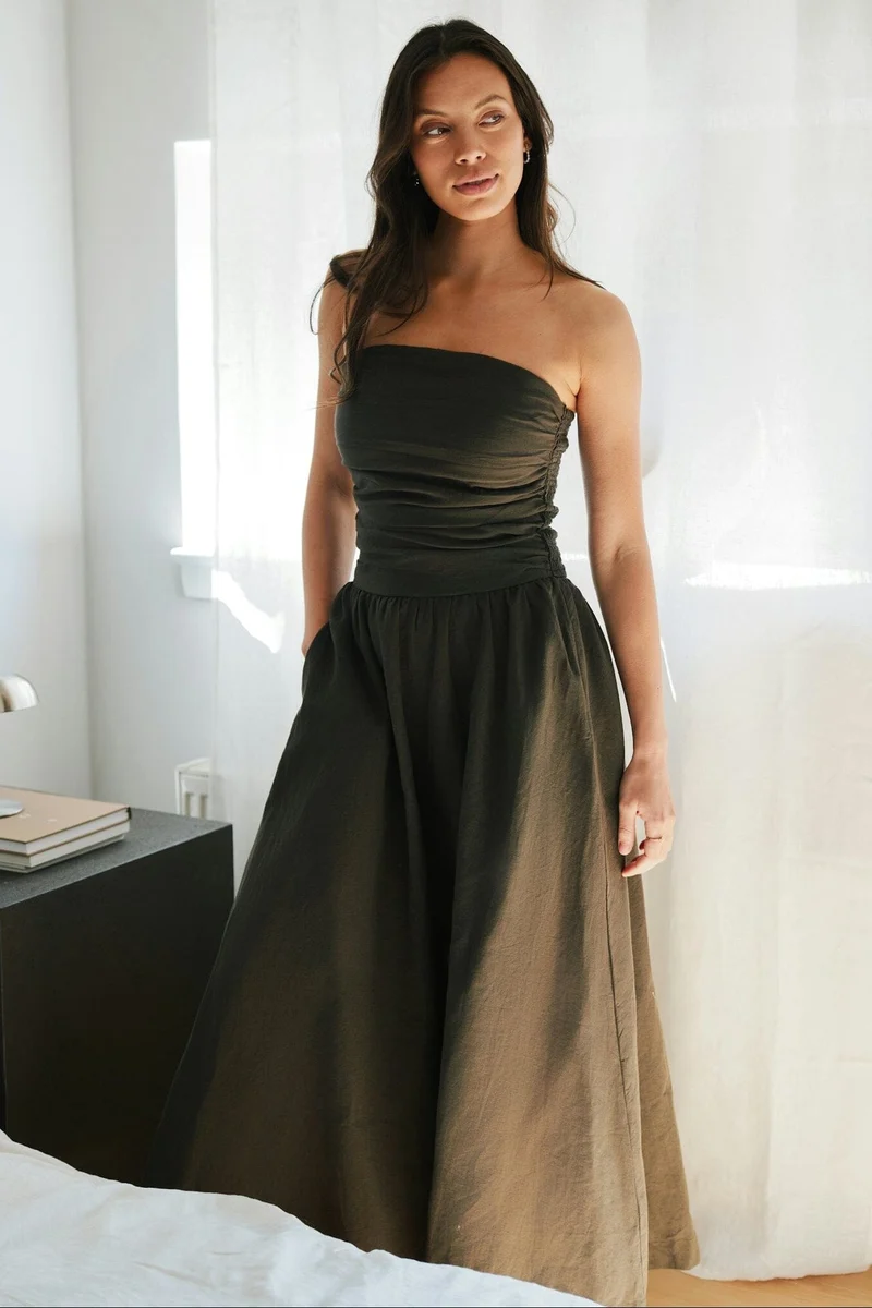 Neo Noir - Kima Linen Dress 168558 - 676 - Dark Brown