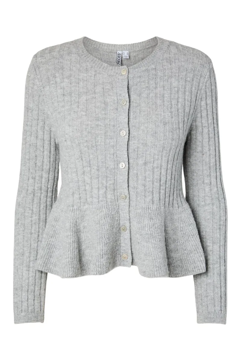 Pieces - Pcsilje Ls O-Neck Pep Knit Cardigan - 5194321 Light Grey Melange