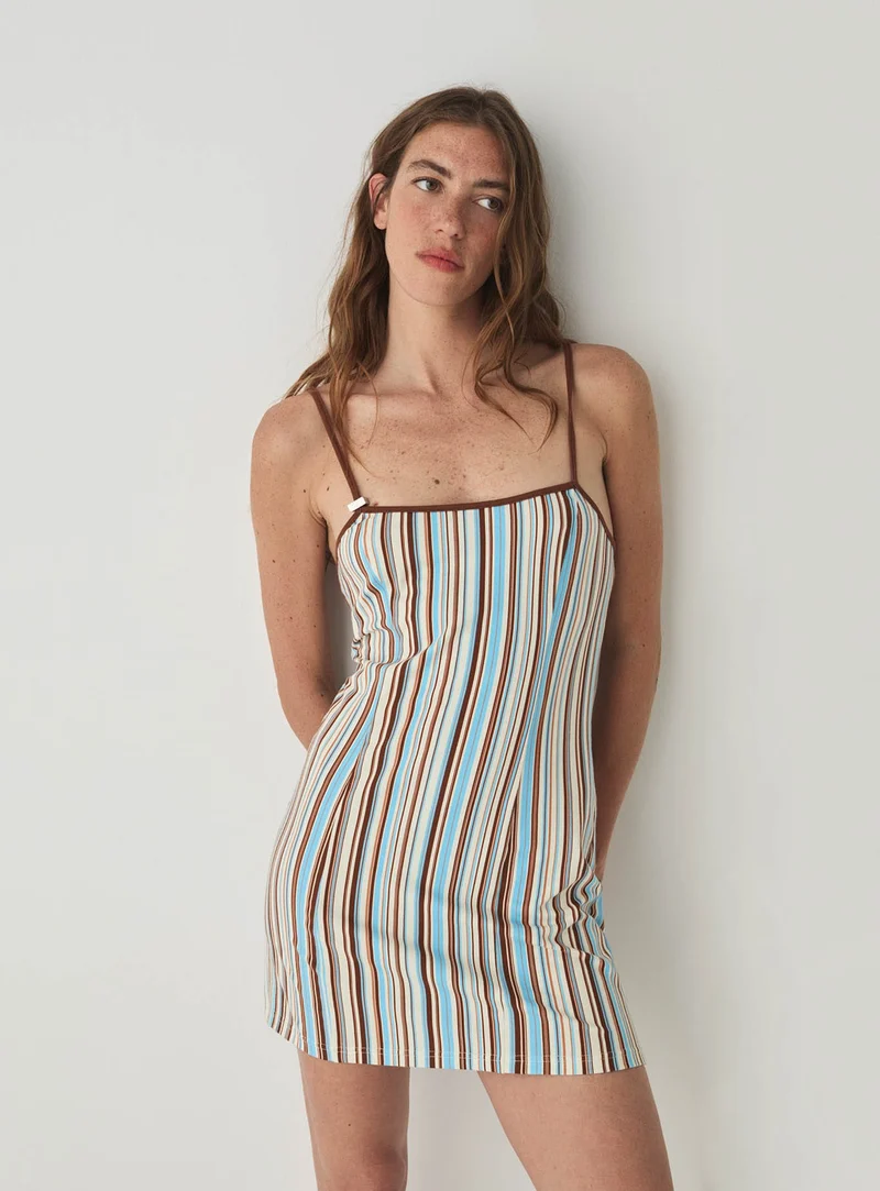 MIREL ECRU STRIPED SHORT DRESS