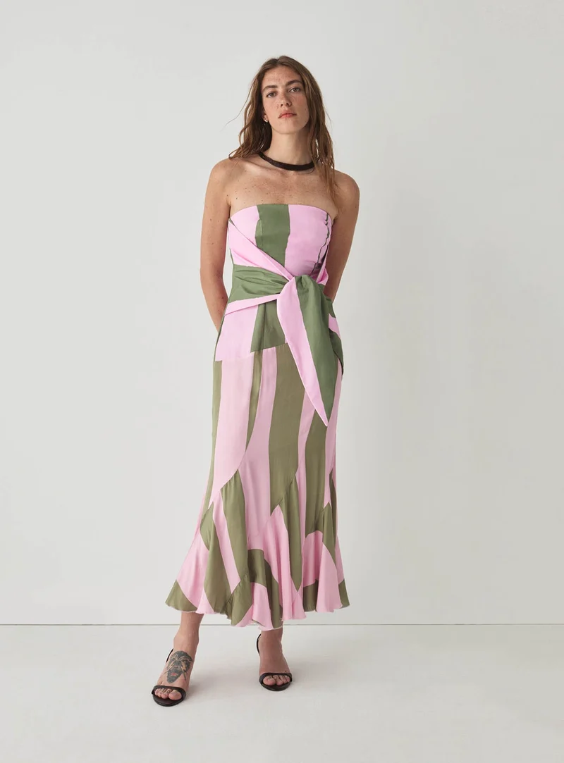 ARIA PINK STRIPED MIDI DRESS