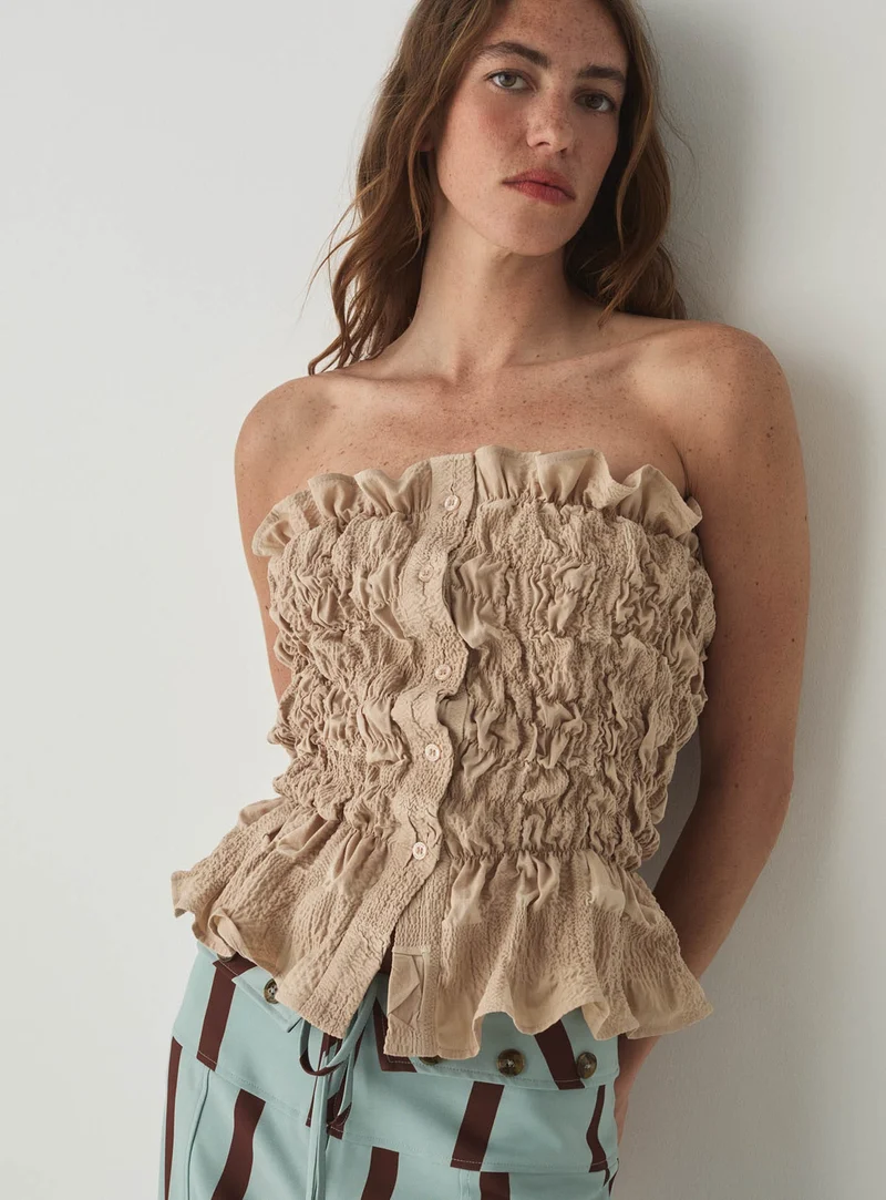 SUSAN SAND STRAPLESS TOP