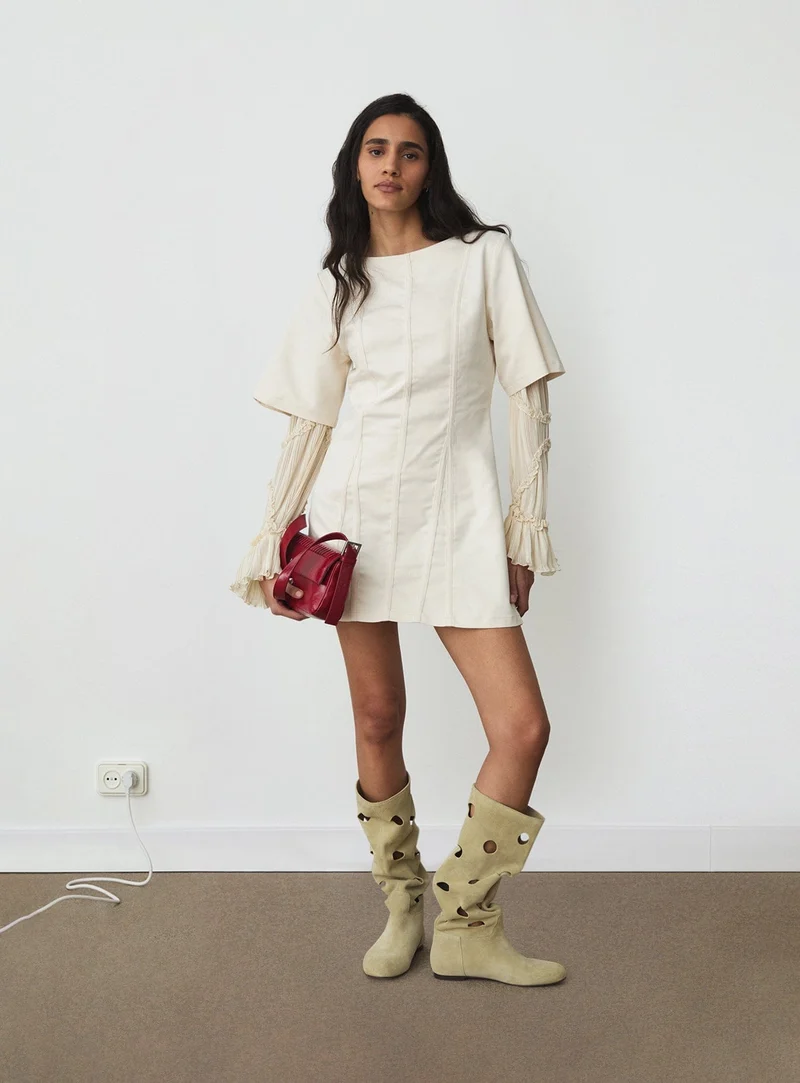 ROSETTE ECRU SHORT DRESS