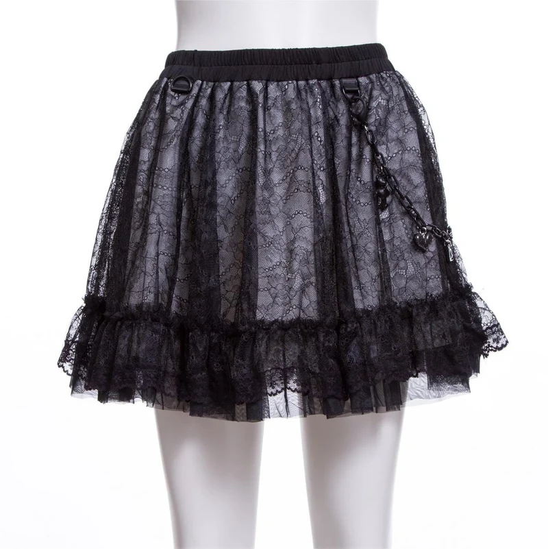 Kvinnors Grunge Layered Lace Kjol med kedja