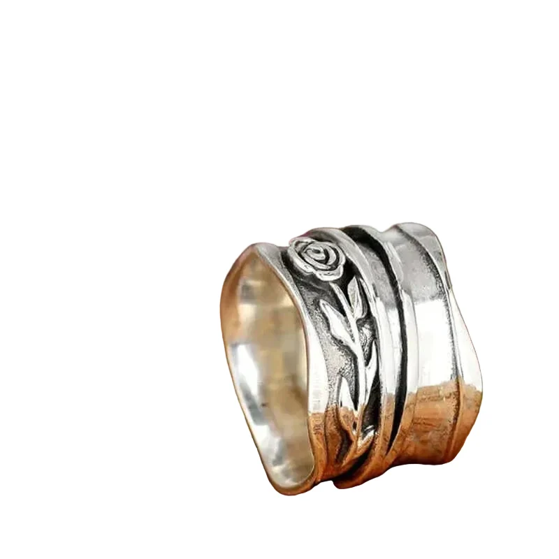 Dam Smycke Blommotiv Handgjord Silverring Med Justerbar Storlek