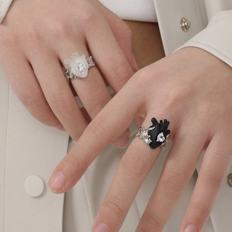 Kvinnors Punk Heart Zircon Open Ring
