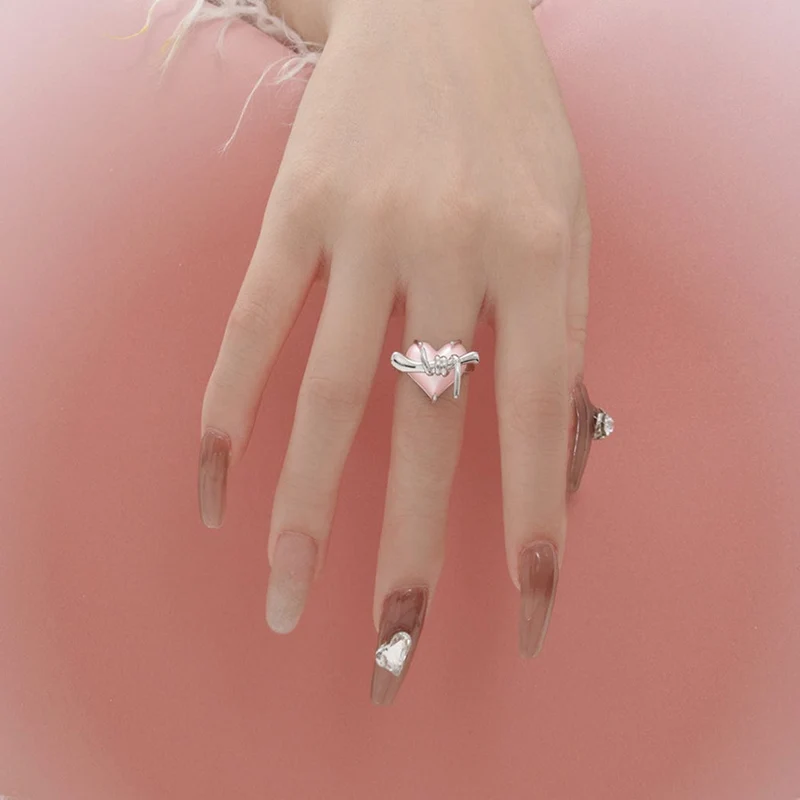 Grunge Pink Heart Ring för kvinnor