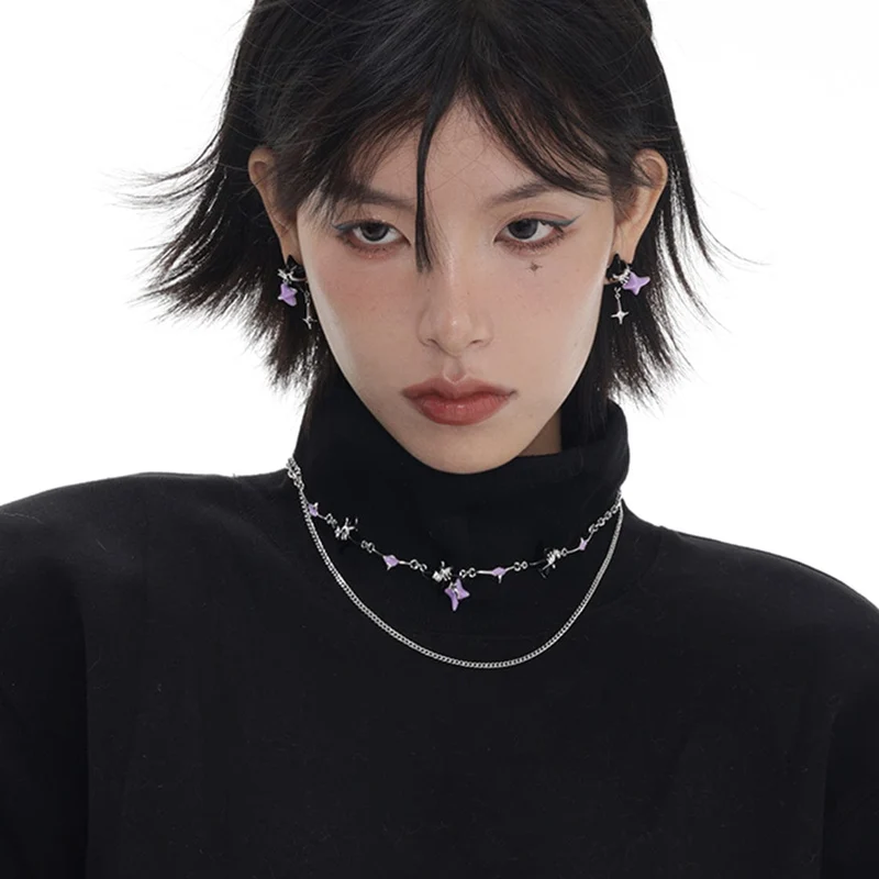 Kvinnors Grunge dubbelfärgad Star Layered halsband