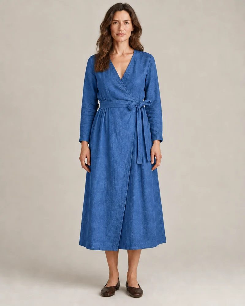 WRAP - Long Sleeve Linen Wrap Midi Dress with Pockets | New Collection 26/27