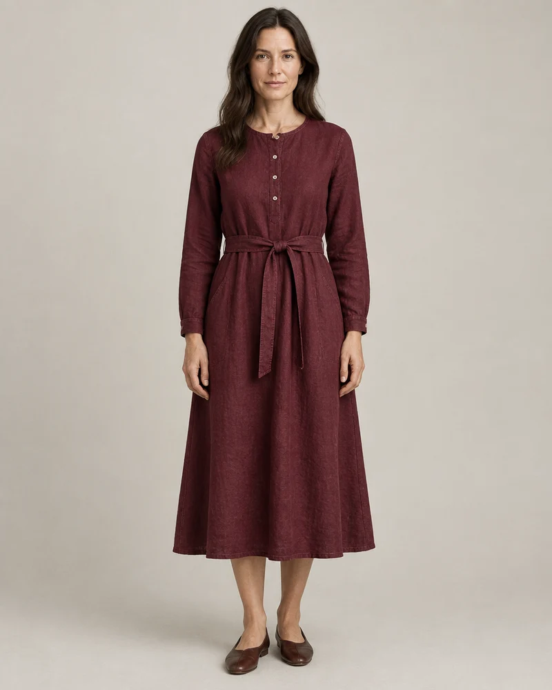 AUTUMN - Long Sleeve Linen Midi Dress with Pockets | New Collection 26/27