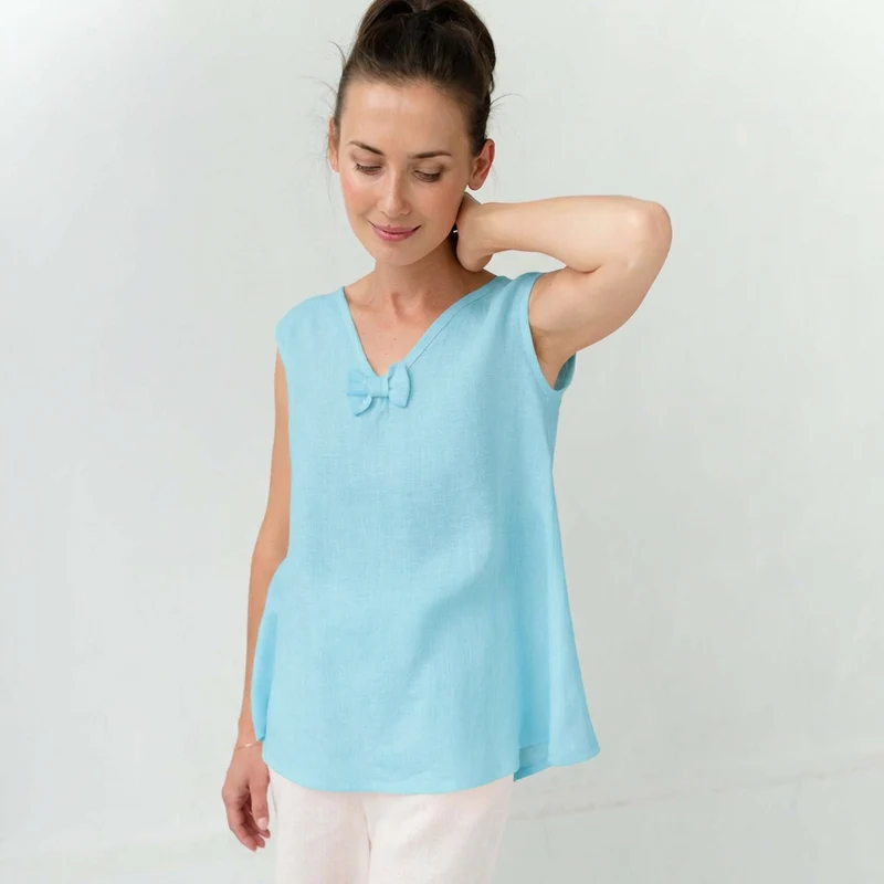 SLEEP – Linen Blend V-Neck Nightshirt — Light Blue
